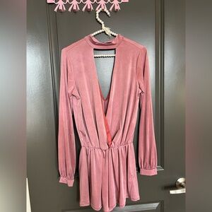 Boutique Pink Satin Formal Plunge Romper